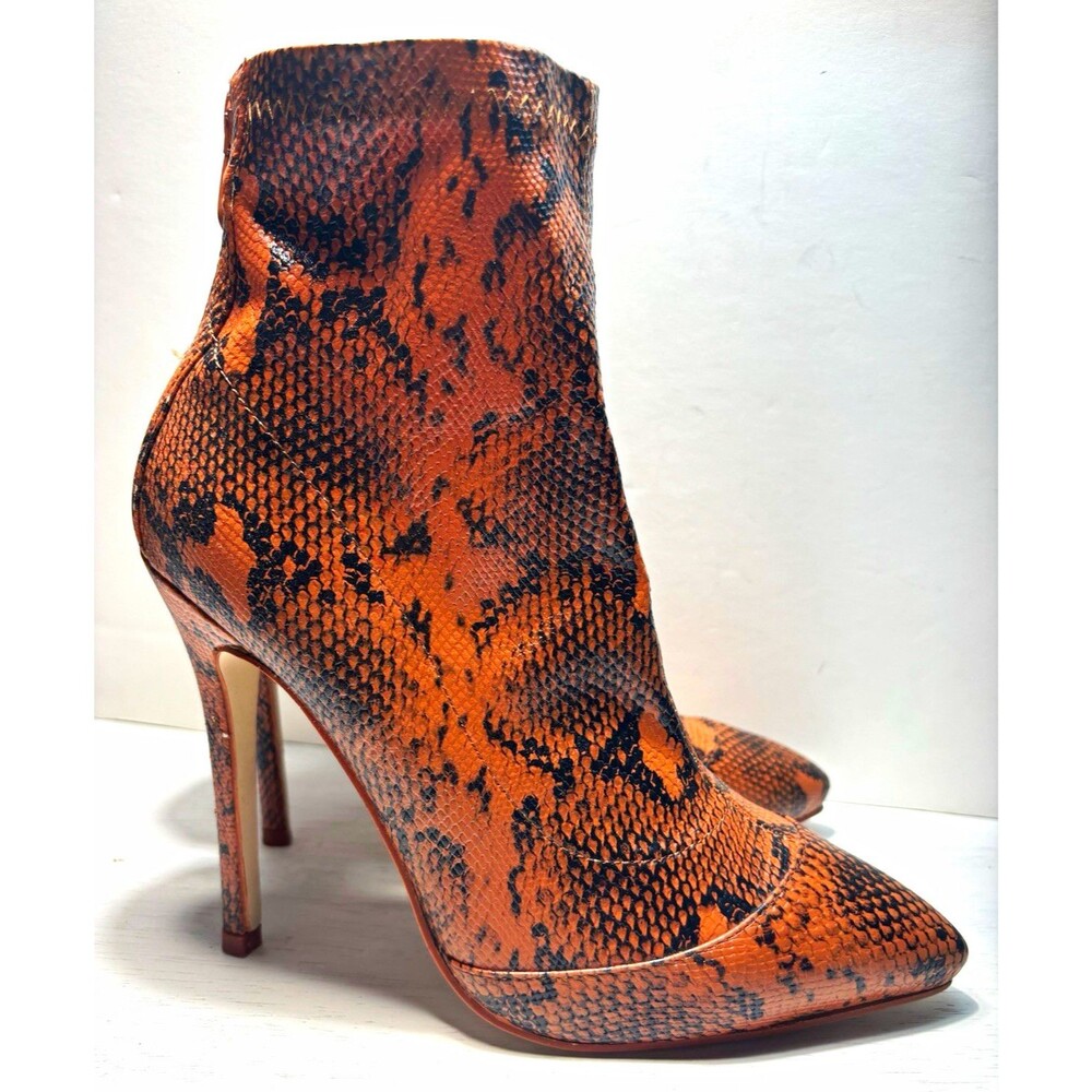 Women’s Brown/Black Snake Print Pointed Toe Ankle Boots Back Zip Booties -Size 7